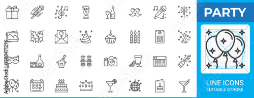 Party celebration line icons set