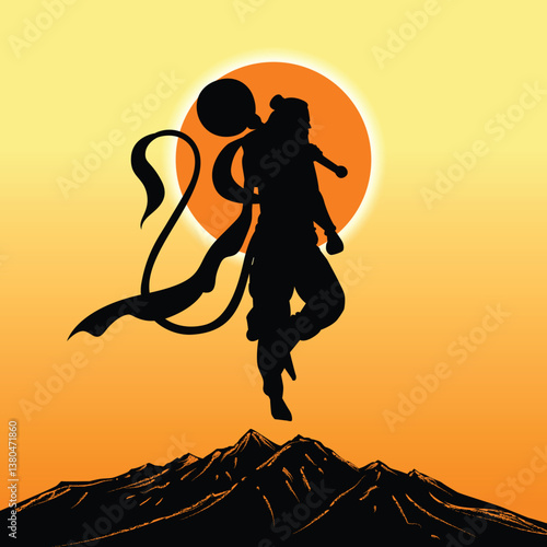 "Shree Hanuman Jayanti" Calligraphy in Marathi, meaning Greetings and wishes for Happy Hanuman Jayanti festival of India with lord Hanuman Vector Illustration