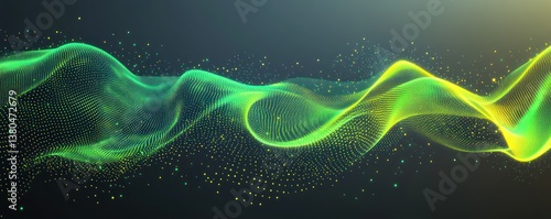 A futuristic abstract design with electric green and bright yellow waves against a gradient black to light gray background