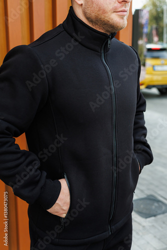 Obraz na płótnie Introducing a Stylish Black Jacket that is Perfectly Designed for Urban Casual Wear, making it a musthave addition to your wardrobe for those trendy outings and everyday activities w salonie