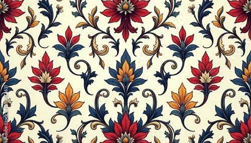 Intricate floral damask pattern, elegant swirls and leaves , seamless, floral pattern, classic