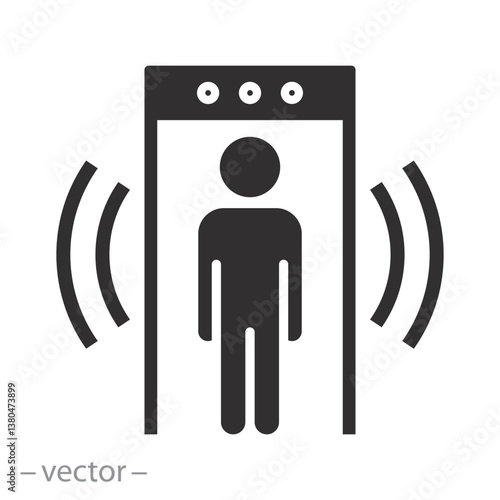 security check, detector metal icon, frisking man, flat vector illustration