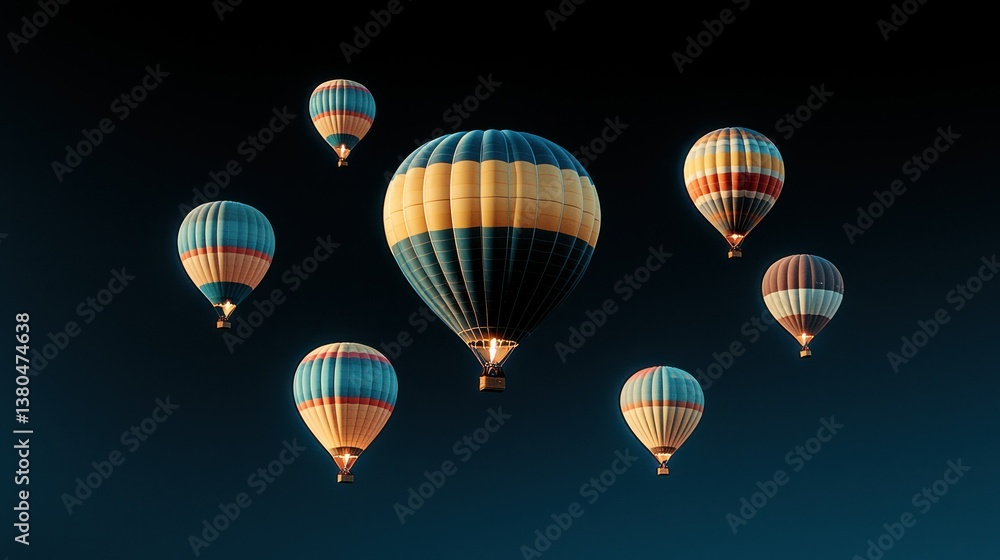 Fototapeta premium Seven Hot Air Balloons in Twilight