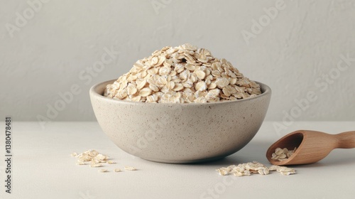 Nourishing oats in rustic bowl, showcasing natural textures and