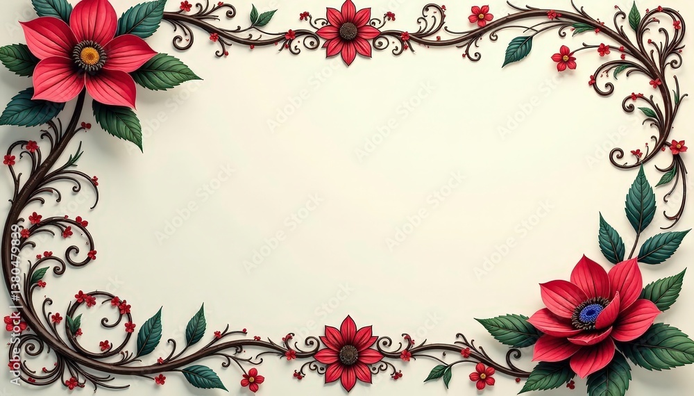 Intricate floral damask, swirling vines & leaves, upholstery, vector