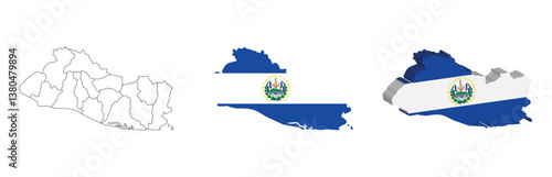 El Salvador outline, fill with flag and 3d map