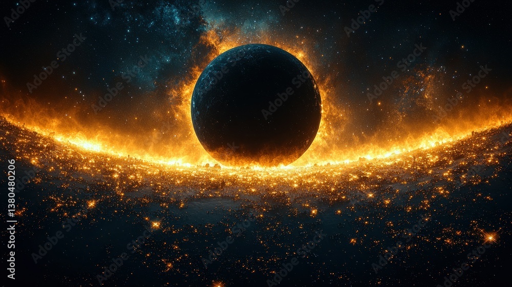 Obraz premium Cosmic Inferno: A Fiery Planet's Demise in a Celestial Dance