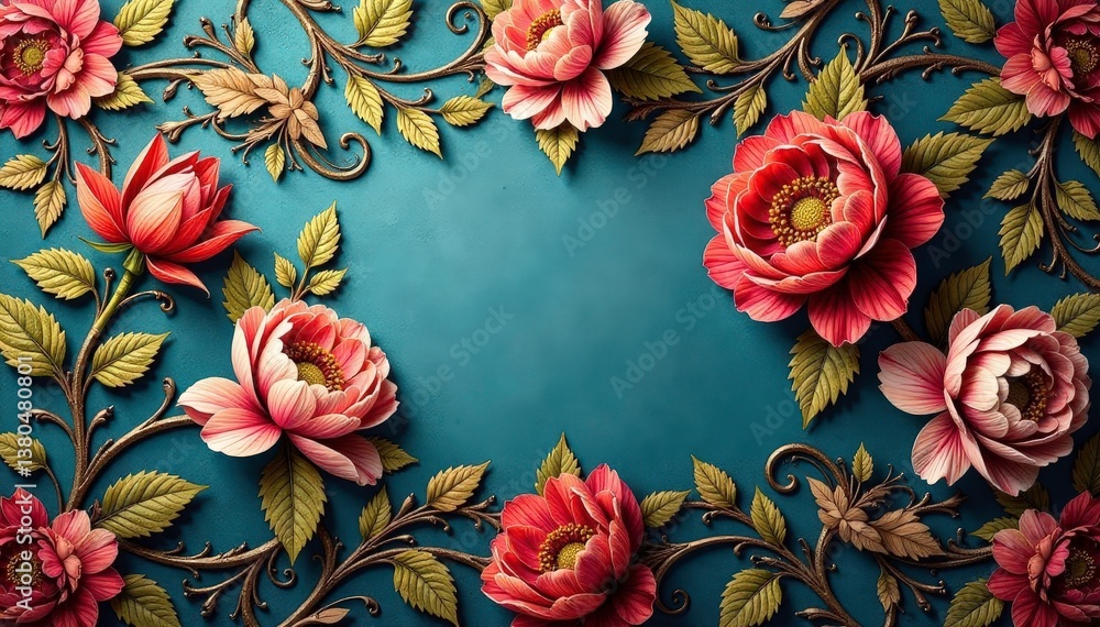Intricate floral damask textile, faded elegance, chic, texture, tapestry