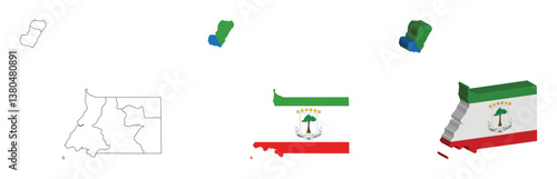 Equatorial outline, fill with flag and 3d map