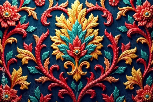 Obraz na płótnie Intricate floral damask textile, opulent swirls , interior, art, surface w salonie