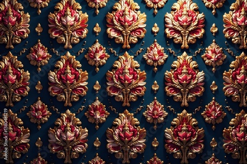 Obraz na płótnie Intricate floral damask textile, opulent swirls , vintage, design element, background w salonie