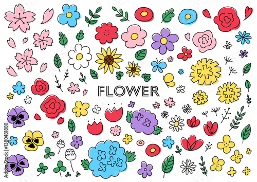 花の手描きイラストセット