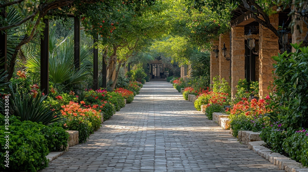 Serene Garden Pathway: A Tranquil Oasis of Lush Greenery and Vibrant Blooms Serene Garden Pathway: A Tranquil Oasis of Lush Greenery and Vibrant Blooms