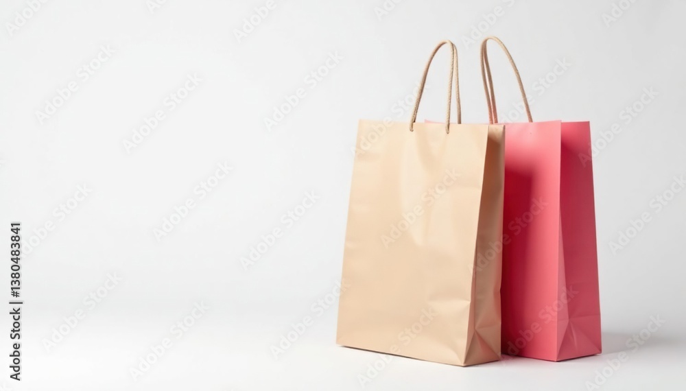 Close-up view of a single, empty shopping bag on white , photography, brown Close-up view of a single, empty shopping bag on white , photography, brown