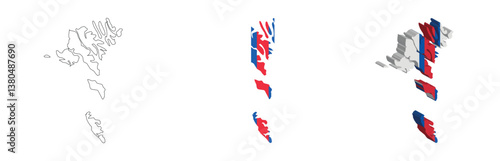 Faroe Islands outline, fill with flag and 3d map