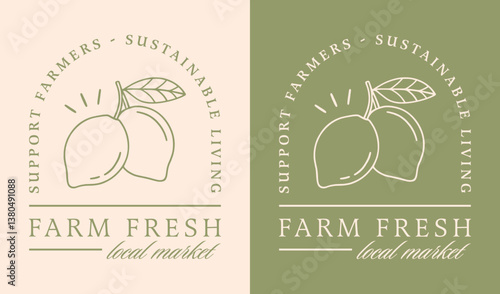 Farm fresh support your local farmers market organic lemons sustainable living quotes for shirt design. Vintage retro green aesthetic vegetables fruits healthy food illustration vector poster print.