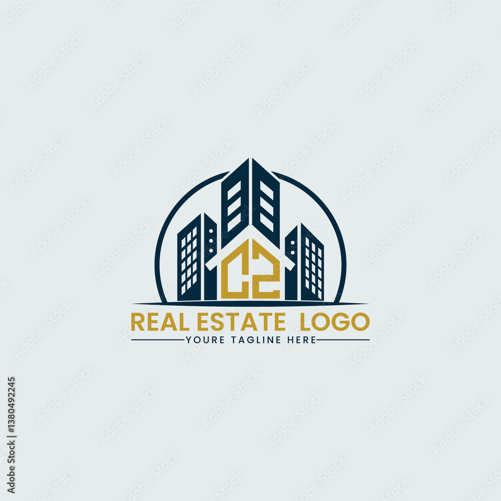Obraz premium Elegant CZ Real Estate Logo with Urban Skyline