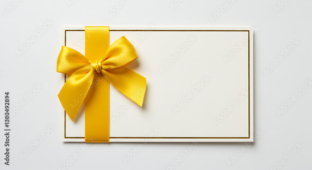 Elegant gift card with yellow ribbon on a plain background - Elegant gift card with yellow ribbon on a plain background -