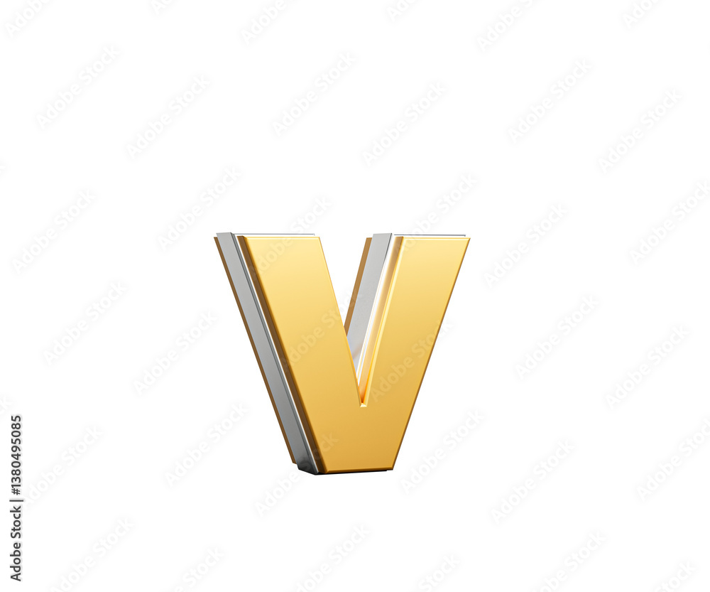 Shiny Golden Small Letter v Gleams With Its Sleek Modern Design With Sharp Edges 3D Illustration Shiny Golden Small Letter v Gleams With Its Sleek Modern Design With Sharp Edges 3D Illustration