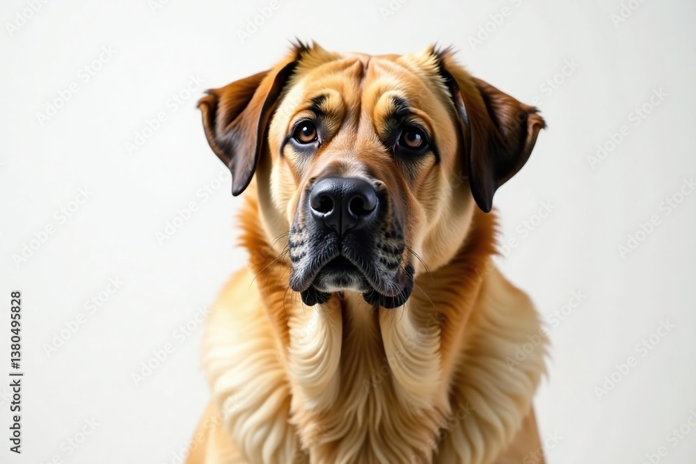 Imposing Mastiff, serene expression, pure white backdrop, canine, dog breed, calm Imposing Mastiff, serene expression, pure white backdrop, canine, dog breed, calm
