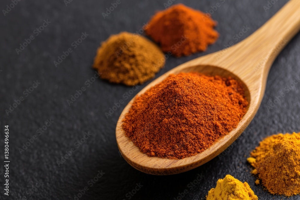 Richly colored spices arranged artistically, showcasing vibrant Richly colored spices arranged artistically, showcasing vibrant