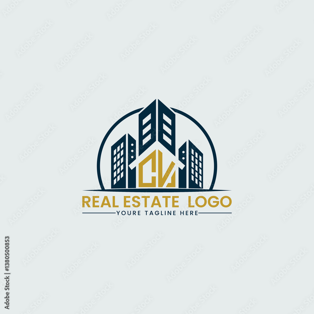 Obraz premium Elegant CV Real Estate Logo with Urban Skyline