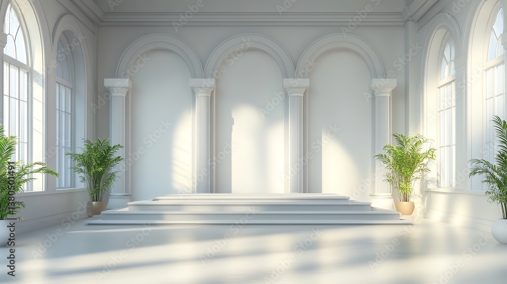 Naklejka premium Elegant interior with arches and natural light.