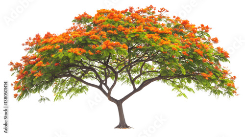 Vibrant Flame Tree Isolated on White Background for Professional Use.