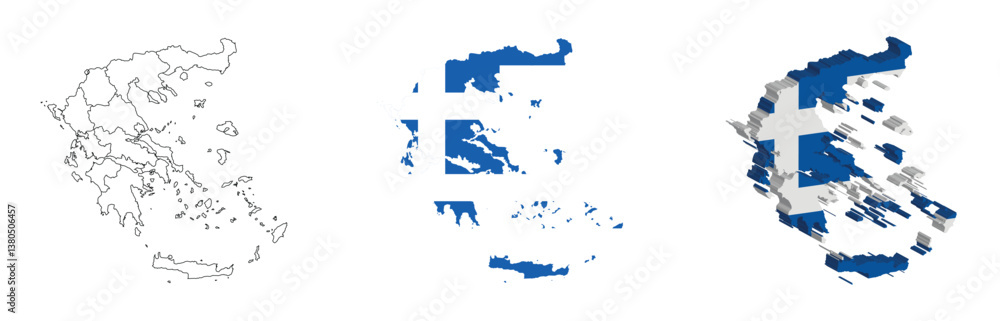 Fototapeta premium Greece outline, fill with flag and 3d map