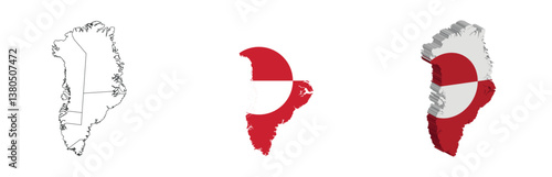 Greenland outline, fill with flag and 3d map