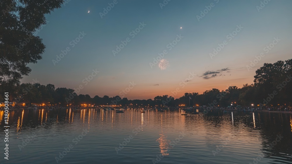 Obraz premium Reflection of the city in a river or lake, creating a beautiful symmetrical effect.