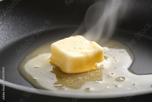 Melting butter in hot pan creates rich aroma and glossy texture,