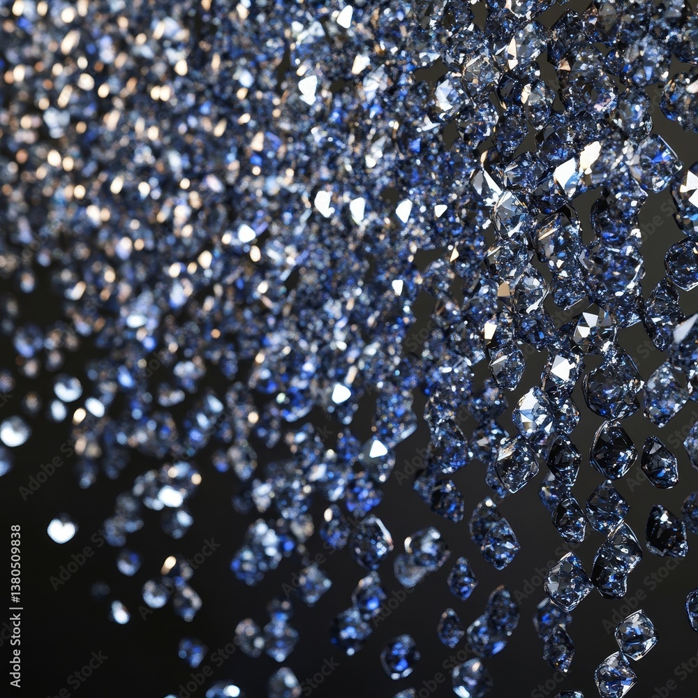 3D Illustration of Clustered Blue Diamonds on a Black Background - Close-Up View 3D Illustration of Clustered Blue Diamonds on a Black Background - Close-Up View