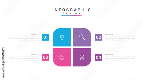 infographic 4 point stage template with round box on center for slide presentation vector