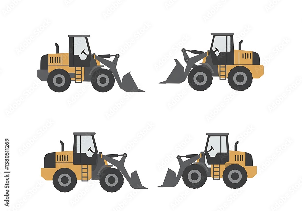 Fototapeta premium Bulldozers Illustration Pattern Four Bulldozers in a Graphic Design