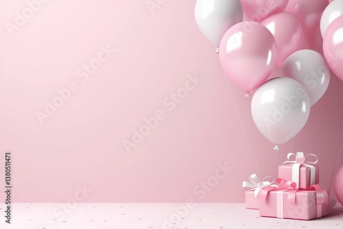 Balloons and gifts background. Birthday greetings, anniversaries, cards, etc.