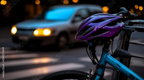 Wallpaper Mural Night City Bike Ride Safety First Purple Helmet. Torontodigital.ca