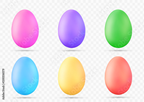 Collection easter eggs are painted in different colors. Templates isolated on transparent background. Vector illustration