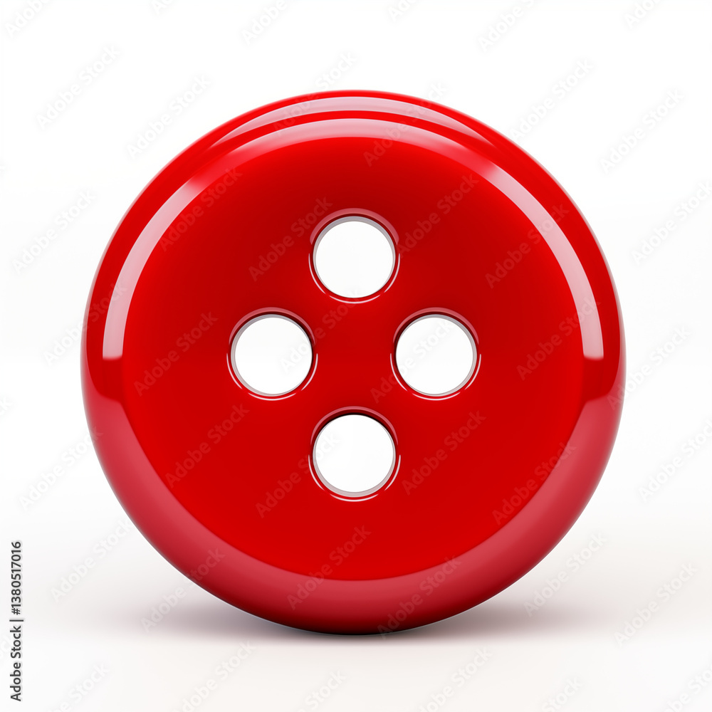 Shiny Red Button with Glossy Surface and Four Holes Shiny Red Button with Glossy Surface and Four Holes
