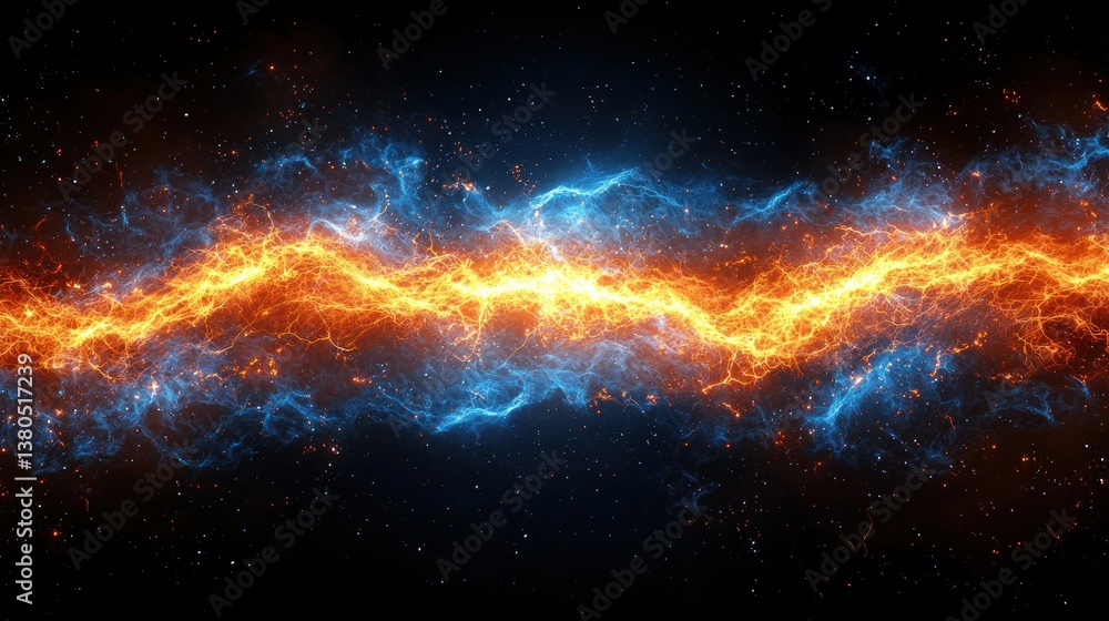 Obraz premium Clash of Elements: A fiery and icy cosmic energy stream