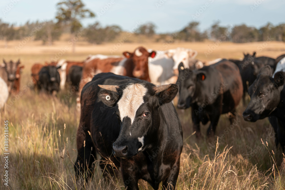 beef cows and cattle grazing on sustainable managed grasses on a farm holding microorganisms storing carbon sustainable regenerative