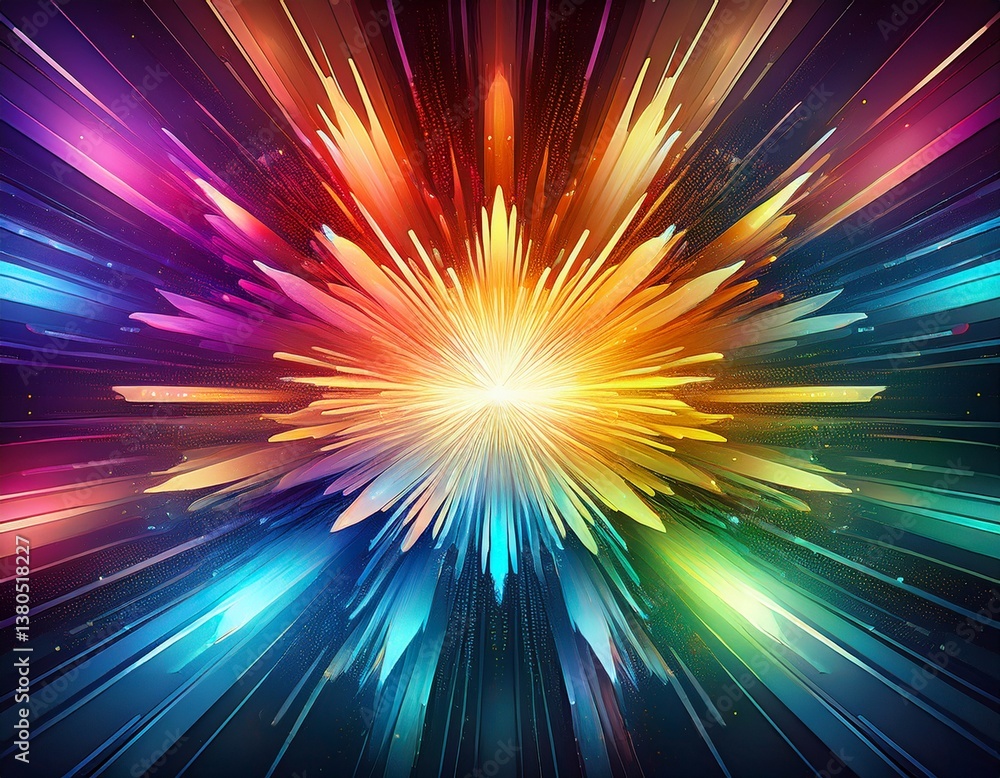 Fototapeta premium abstract starburst explosion with rainbow colored energy beams isolated
