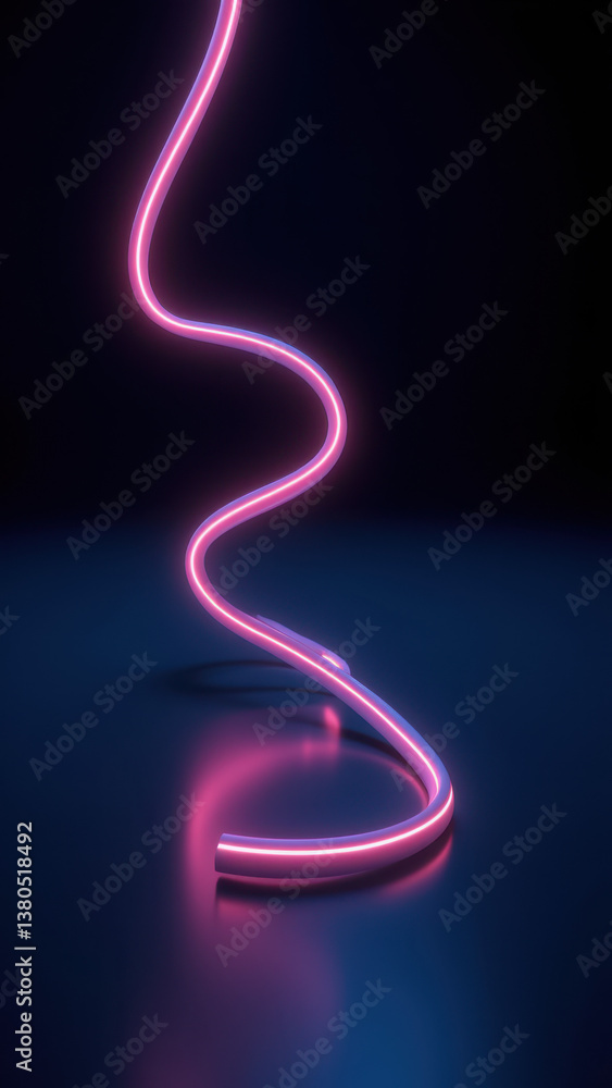 Obraz premium Neon pink curved light on a blue surface with motion blur effect.