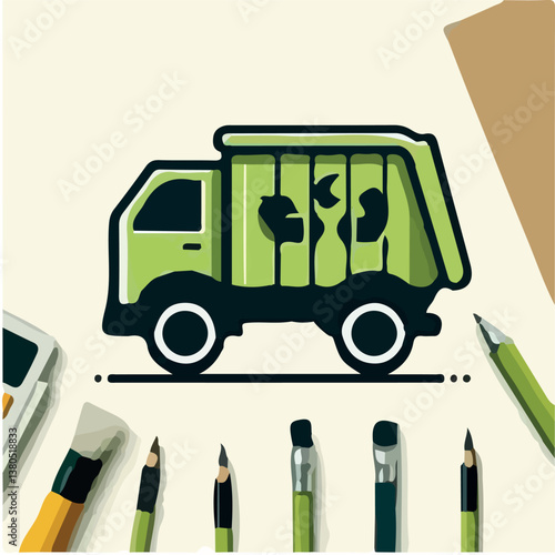 vector set of garbage truck icons