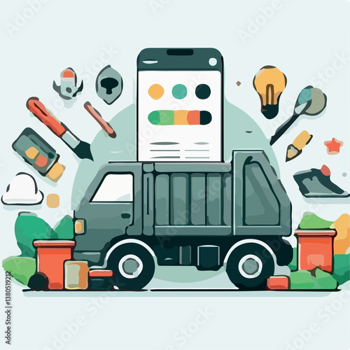vector illustration of a garbage truck