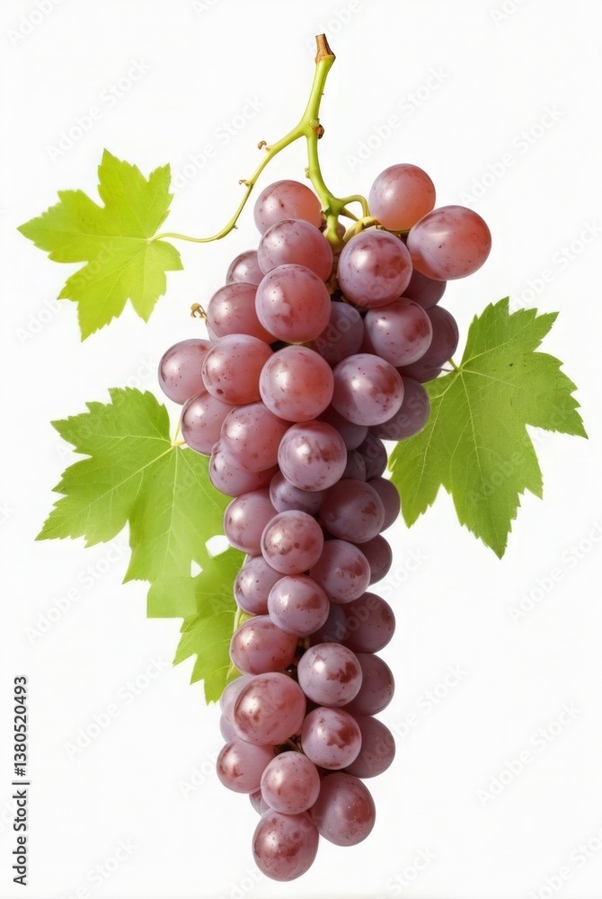 Fototapeta premium red grapes with leaves on white background