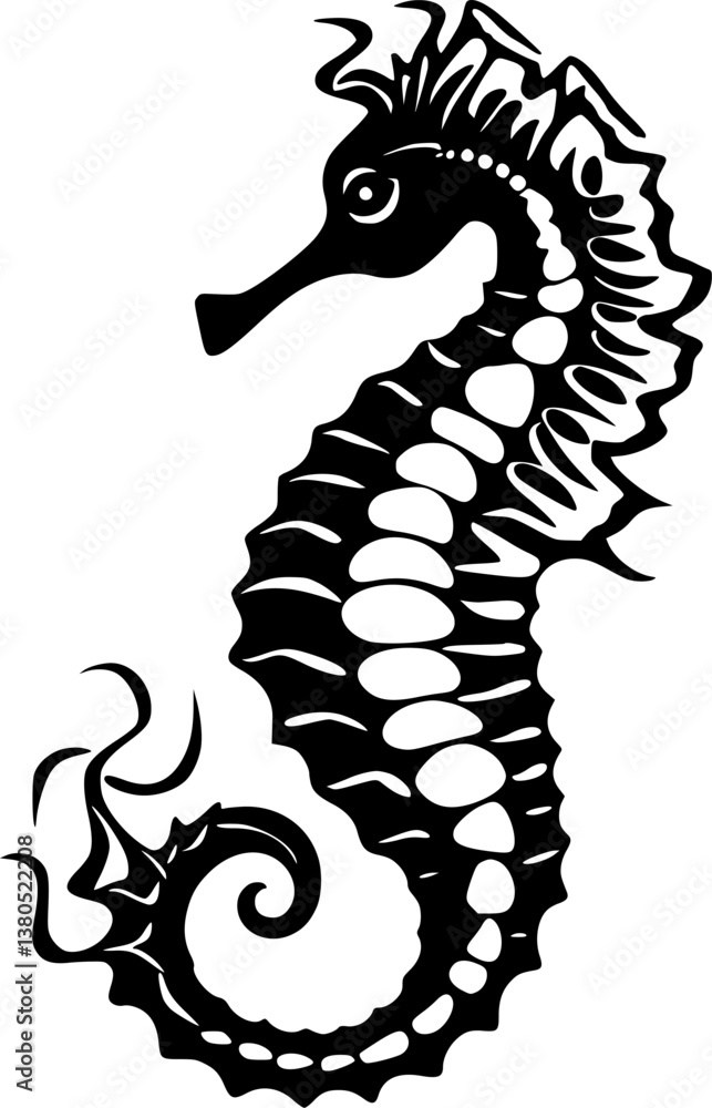 Fototapeta premium Seahorse | Black and White Vector illustration