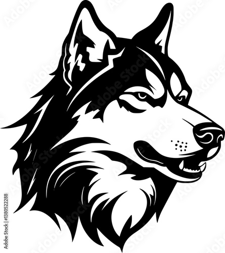 Siberian Husky | Black and White Vector illustration