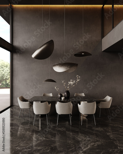 Fotografi Interior of a house in a modern style in dark colors