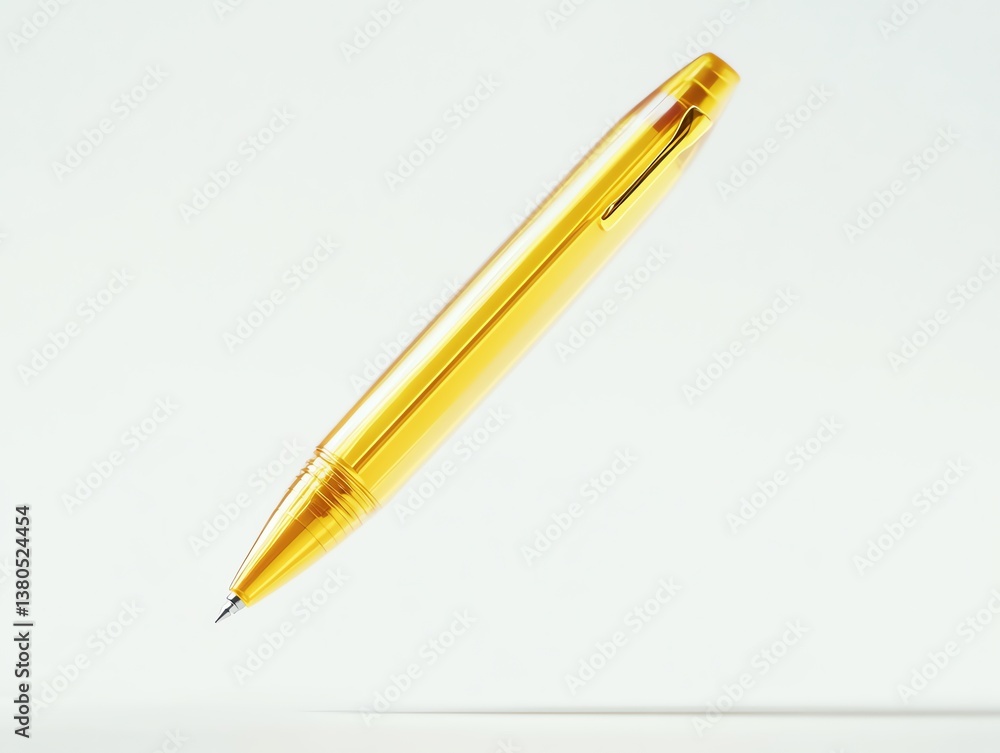 Elegant Gold Pen Floating Above White Surface for Office or Writing Elegant Gold Pen Floating Above White Surface for Office or Writing